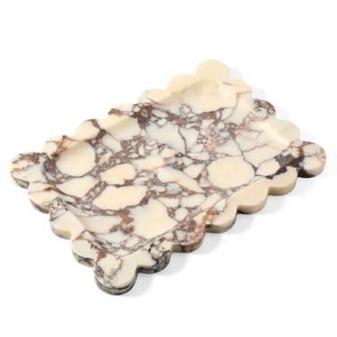 Imagem de Koville Bandeja de mármore recortada, bandeja de mármore natural de 28 x 20 cm para cômoda de cozinha e banheiro, bandeja de pedra natural para joias, perfumes, decoração de casa, bandejas decorativas
