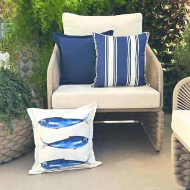 Imagem de Kit 3 Capas Almofadas Impermeáveis Peixe Sardinha, Listras e Azul - AM