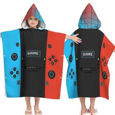 Imagem de Toalhas de praia com capuz para meninos e meninas de 2 a 6 anos - gamepad de videogame de microfibra ultramacia toalhas de banho para crianças com capuz toalha felpuda para piscina poncho de praia