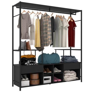 Imagem de Guarda Roupa Closet Casal Barcelona Industrial 174cm 02 Gavetas Preto Texturizado - Desk Design