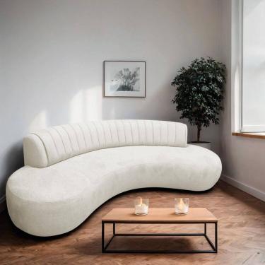 Imagem de Divã Recamier Curvo Sala Estar Luxo 200cm Bouclé Celeste Branco