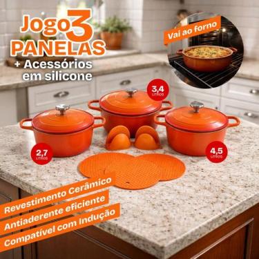 Imagem de Conjunto 3 Panelas Cerâmica Antiaderente Fundo Indução Fogão a Gás com