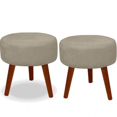 Imagem de Kit 02 Puff Redondo Decorativo Panqueta De Apoiar Os Pés Suede Bege