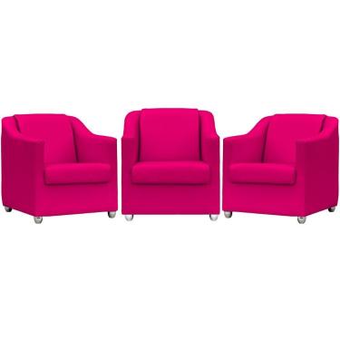 Imagem de Kit 3 Poltronas Mila Corino Cores Pé De Plástico Cromado - Pink Corino
