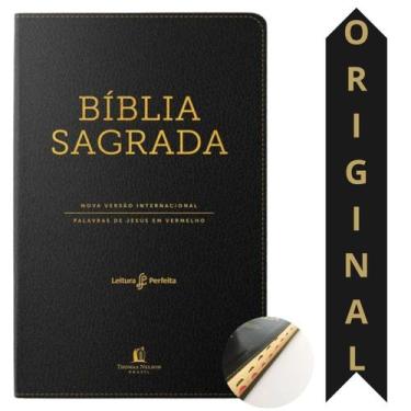 Imagem de Livro - Bíblia NVI, Capa luxo preta, Letras de Jesus em vermelho, Índi