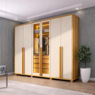 Imagem de Guarda-Roupa Casal 6 Portas com LED e Vidro Reflecta 5 Gavetas Bélgica