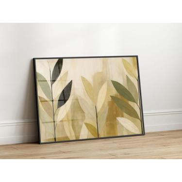 Imagem de Quadros Decorativos com Moldura Acrilico Cristal  Folhas Verde Bege pa