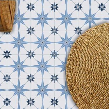 Imagem de Adesivo Piso Ladrilho Estrelado Azul Lavável Antiderrapante