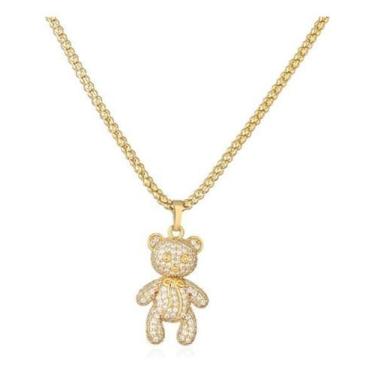 Imagem de Colar Pingente Urso Ted Bear Pedras Zirconias Dourado F Ouro - De Cast
