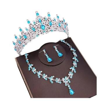 Imagem de Conjunto De Joias De Noiva Em Cristal Prateado, Tiara De Strass, Colar