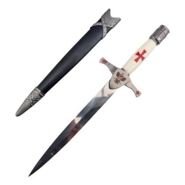 Imagem de Adaga Templária Com Bainha E Cabo Branco De Polímero Haste em Aço Orna