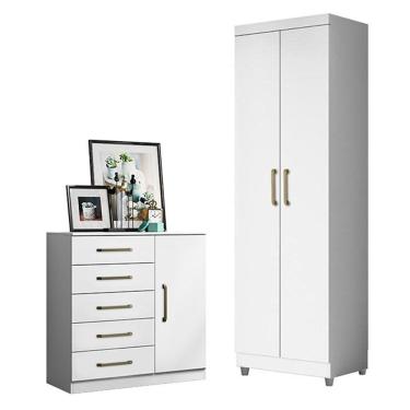 Imagem de Cômoda Sapateira Milão 2014145 E Armário Multiuso 2000191 Branco Tx Com Pés Cinza - Aramóveis