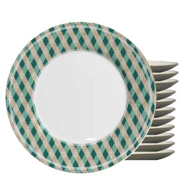 Imagem de Jogo 12 Pratos Raso Joy Natalino Natal Xadrez Verde E Branco Em Cerâmica Alleanza
