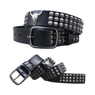 Imagem de Cinto Masculino De Couro Genuíno Estilo Cowboy Com Rebites Metálicos P