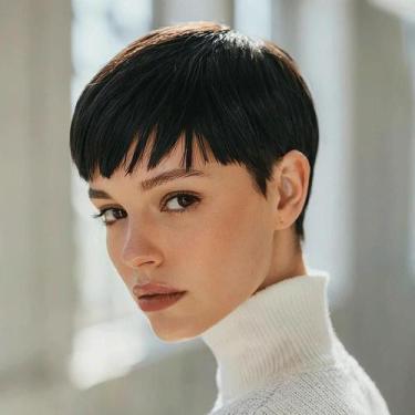 Imagem de Peruca Bob Loira 613 De Cabelo Humano Com Franja, Design Mullet Em Cam