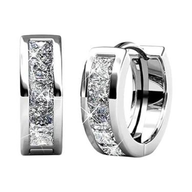 Imagem de Brincos De Argola Pequenos Em Zircônia Branca Brilhante Unissex, Joias