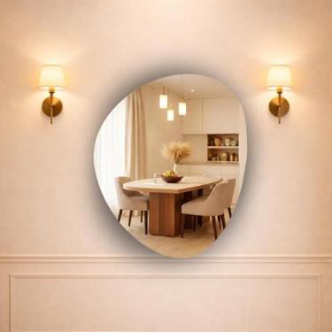 Imagem de Espelho Orgânico Decoração 60x50cm Banheiro Quarto Sala com Suporte - 