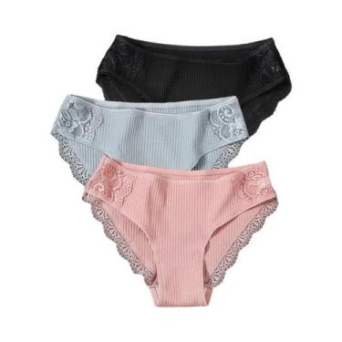 Imagem de Conjunto De 3 Calcinhas De Algodão De Cintura Baixa Para Mulheres, Cal