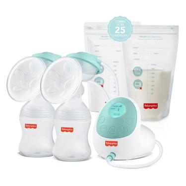 Imagem de Kit Bomba tira Leite Eletrica Dupla Fisher Price + 25 Sacos Para Armazenar Leite Materno - BB1224KF
