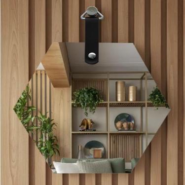 Imagem de Espelho Sextavado Barato Decorativo Slim Com Alça 550mm - - Ornato Esp