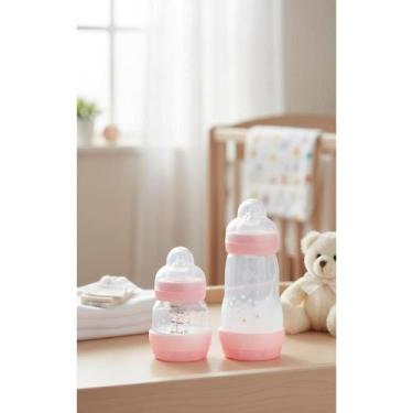 Imagem de 2x Kit 2 Mamadeiras 130/260ml Antivazamento Rosa Conforto - Congratula