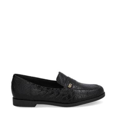 Imagem de Mocassim Usaflex Loafer Couro Preto Tira Monograma-Feminino