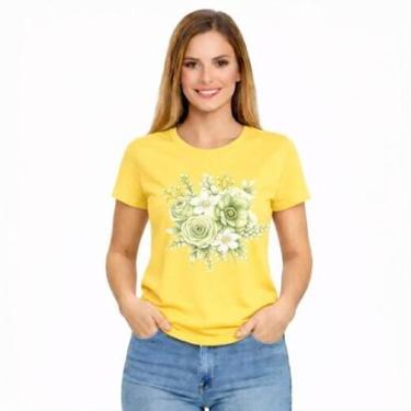 Imagem de Camiseta Feminina Flores Verde Estampa Delicada Moderna-Feminino