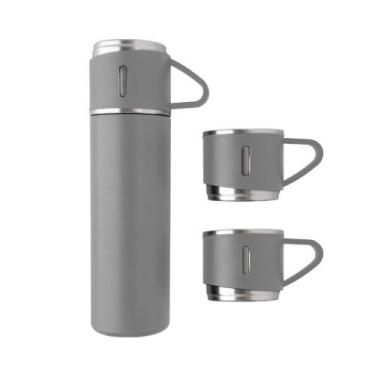 Imagem de Garrafa Térmica com 3 Canecas Tampas Acampar Viajar Café Cozinha 5803 