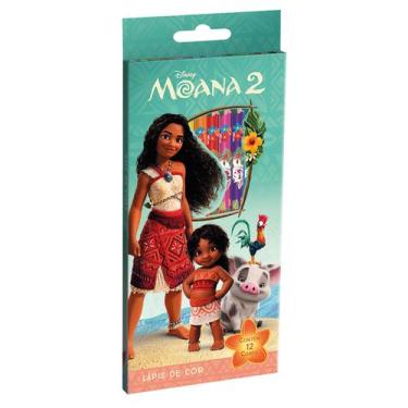 Imagem de Caixa de Lápis de Cor 12 Cores Escolar Moana 2 Disney Infantil Tris - 