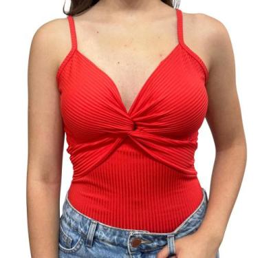 Imagem de Body Canelado com Nó Frontal e Alças Finas - MARTA, M, Vermelho