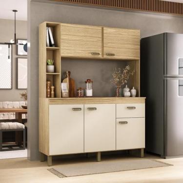 Imagem de Armário de Cozinha 140cm em MDF de 15cm Jade Bege/Amendoa/Off White - 