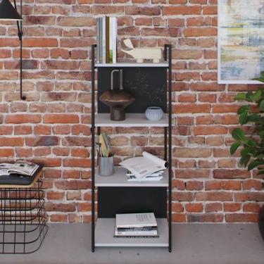 Imagem de Estante com 4 Prateleiras 118x45x33cm com Fundo Yon Branco/Preto - Met