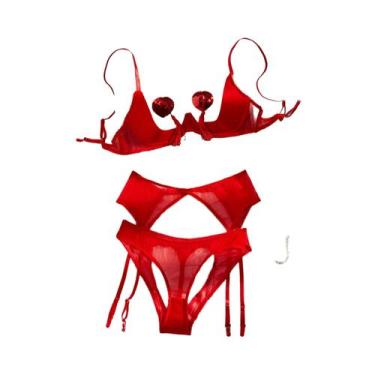 Imagem de Conjunto De Lingerie Sensual Feminina Com Sutiã Aberto E Calcinha, Kit
