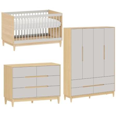 Imagem de Quarto de Bebê Completo com Berço Cômoda 6 gavetas e Guarda Roupa 4 Po