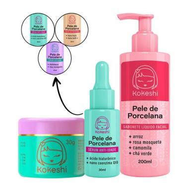 Imagem de Kit Rotina Kokeshi Hidratante Pele Porcelana Sabonete Sérum - Anti-ida