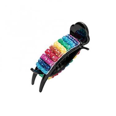 Imagem de Acessório de cabelo de suporte de rabo de cavalo feminino, garras de cabelo de plástico arco-íris para meninas, moda coque de cabelo cor doce acessórios de grampo de cabelo presentes cocar (Colorido)