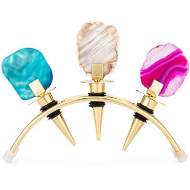 Imagem de Rolhas de vinho, rolhas decorativas de garrafa de vinho com suporte dourado. Conjunto de 3 rolhas de vinho de cristal, topos de champanhe de aço inoxidável, acessórios de vinho, presente e muito mais por Wanda Living