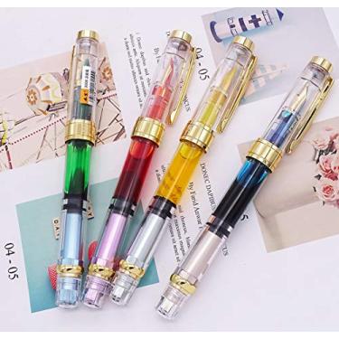 Imagem de Lanxivi 4 cores Yongsheng 3008A caneta-tinteiro com enchimento de pistão ponta fina atualizada, acabamento dourado transparente