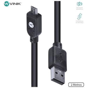 Imagem de Cabo Usb X Micro Usb B 2.0 5 Pinos 2 Metros Preto - Musb-2