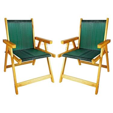 Imagem de Kit 2 Cadeira De Madeira Dobrável Para Lazer Jardim Praia Piscina Camping Verde - AMZ - Verde