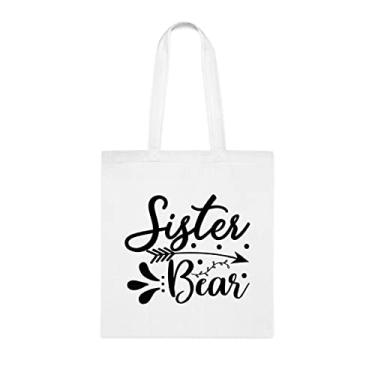 Imagem de Bolsa tote Sister Bear (Irmã urso , presente para irmã urso, bolsa de ombro para irmã urso, bolsas reutilizáveis, presente para irmã do irmão e da irmã s, Branco