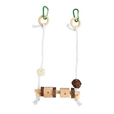 Imagem de Brinquedo de balanço de gaiola de pássaro pendurado, varal de pássaro de madeira balanço de pássaro pendurado com suporte pequenos brinquedos de madeira para pássaros gaiola