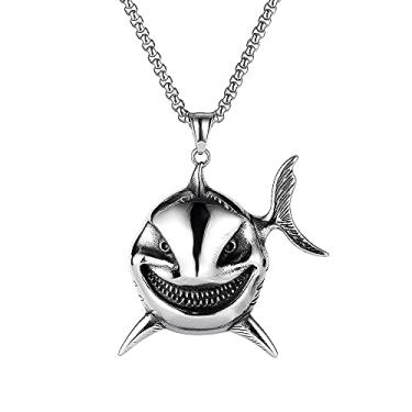 Imagem de Oidims Pingente legal de animais com dentes de tubarão jumbo com corrente para homens e mulheres, meninos, hipoalergênico, fofo, de aço inoxidável, hip hop, punk, joia delicada personalizada 56 cm