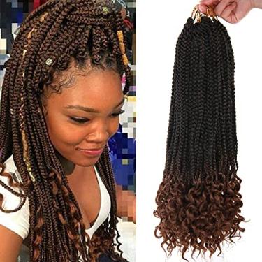 Imagem de Caixa de cabelo tranças de crochê com extremidades encaracoladas, cabelo de crochê ombré marrom trançado de 45,72 cm para mulheres negras, 22 fios/pacote com 6 extensões de cabelo trançadas (preto e marrom (1B/30))