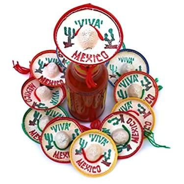 Imagem de Uma dúzia de lembrancinhas de festa do México - minúsculos chapéus sombrero para garrafas decorações mexicanas chapéu Viva mexicanos para decoração de palha festiva - enfeites de cupcake cinco de maio suprimentos, 1, P