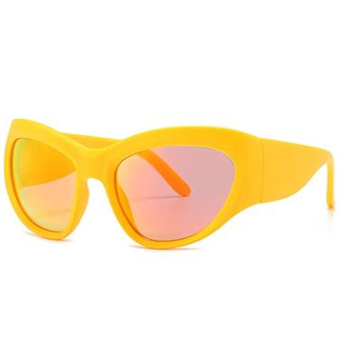 Imagem de Óculos de sol redondos de tamanho grande único olho de gato para mulheres moda cor doce óculos de sol masculinos vintage hip hop grandes tons, amarelo amarelo, tamanho único