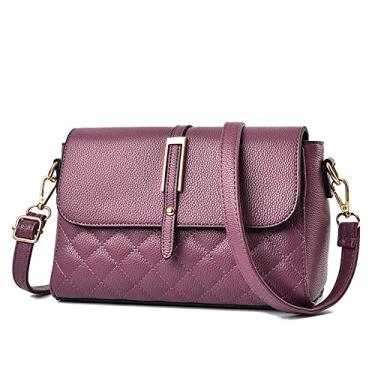 Imagem de Bolsa transversal de aba fashion para mulheres bolsa de couro acolchoada feminina bolsa de ombro média com alça ajustável, Purple