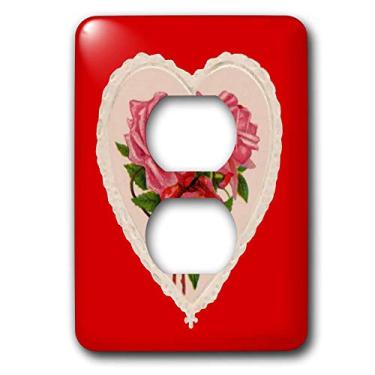 Imagem de 3dRose Lsp_8077_6 Tampa de tomada com 2 plugues de coração vintage com rosas vermelhas e rosas