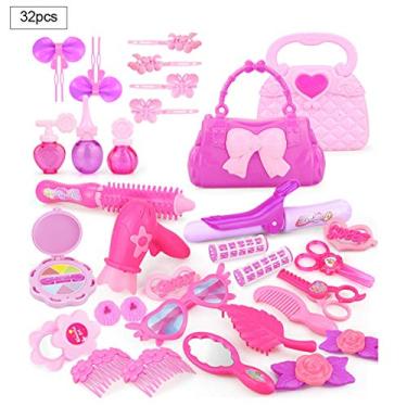 30pcs meninas kit de maquiagem para crianças conjunto de maquiagem lavável  para meninas pequenas conjunto cosmético portátil princesa brinquedos  fingir jogar kit de maquiagem