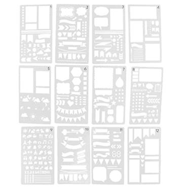 Imagem de Colaxi Régua de Modelo de Desenho de Estêncil de Diário de Plástico 12 Peças para Diário Planejador